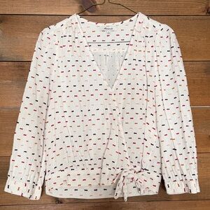 Madewell white rainbow clipdot wrap top tie waist cropped polkadot v-neck size M